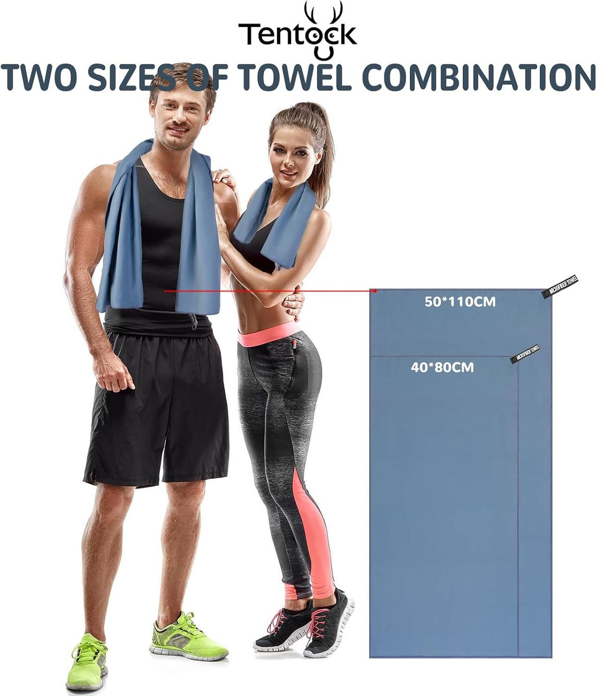 Tentock Microfiber Quick Dry Towel & Bath Towel Set - Lightweight Compact Camping Gym Travel Towels with Carry Bag(Blue)