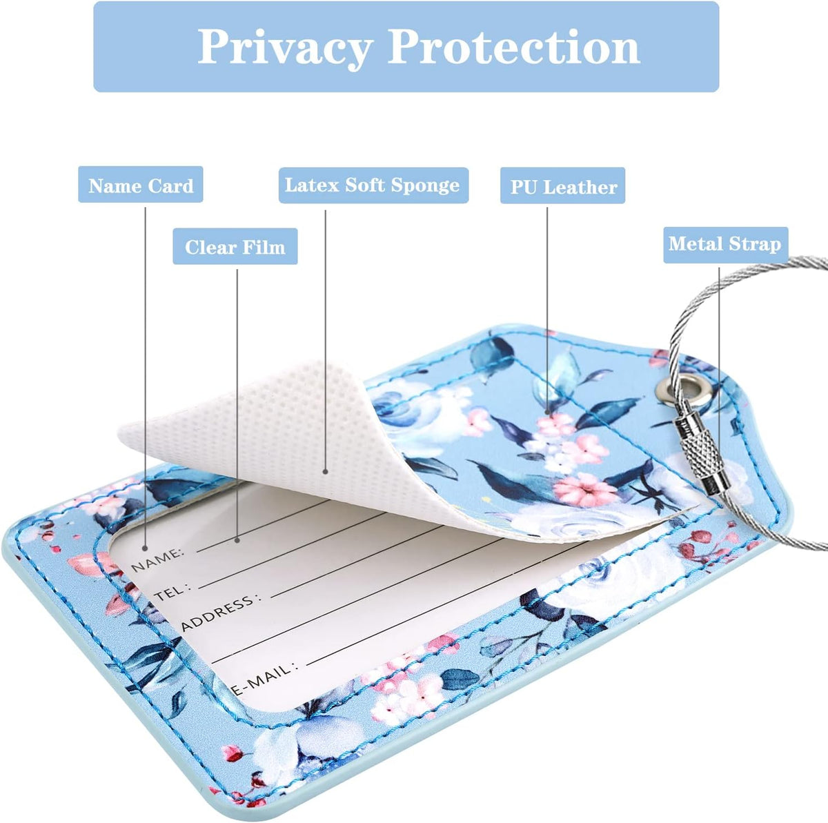 (2 Pack) Luggage Tag for Suitcases Leather Privacy Cover ID Label Travel