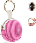 Jewelry Ring Holder Keychain, Portable Jewelry Holder Storage Box with Buckle, Corduroy Small Travel Ring Keeper Case for Rings, Earrings, Stud, Necklaces (Rose Red)