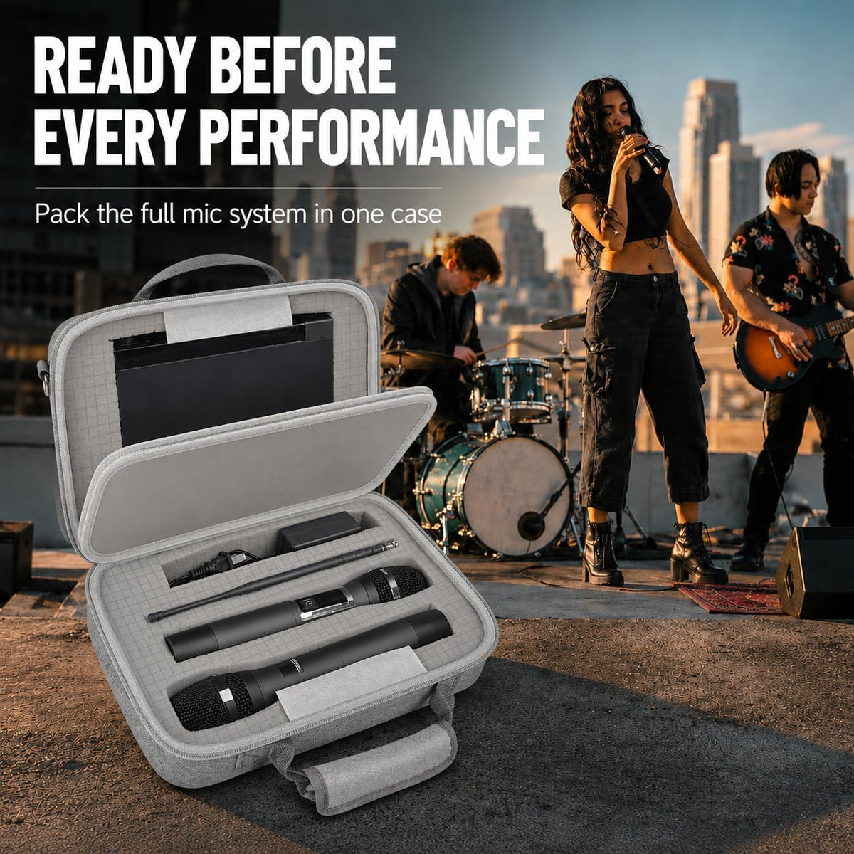 ANKHOH Hard Case for JBL Wireless Microphone,2 Mics and Receiver Grey