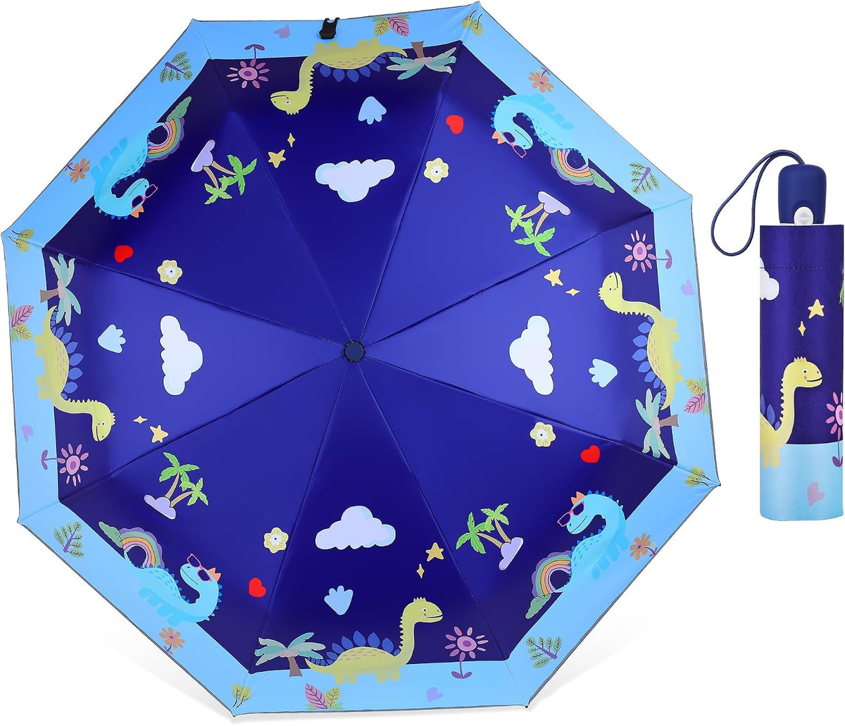 Kids Umbrella for Girls & Boys, Foldable Telescopic Cute Umbrella for Toddler with Auto Open/Close , Anti-UV Safe Design Children Travel Umbrellas 360° Reflective Strip, Compact & Lightweight & Durable Brolly
