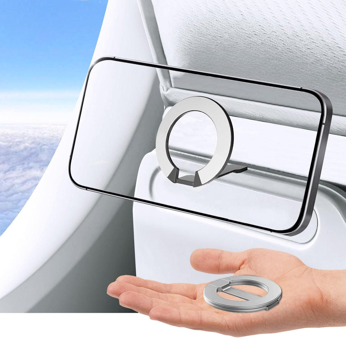 Mini Airplane Magnetic Phone Holder for MagSafe, Travel Mount, Silver