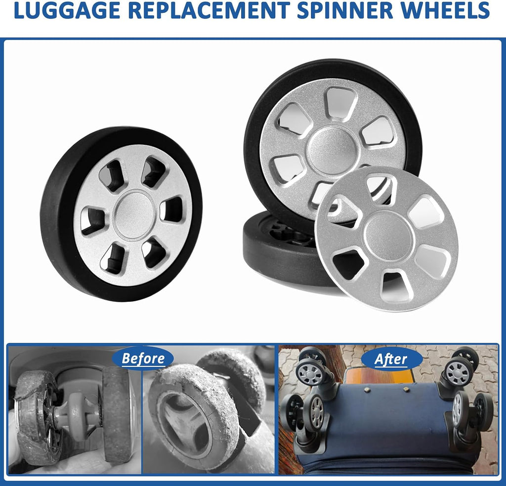 55mm Luggage Replacement Spinners - TPU Rubber Roller with Snap-on Center Cap Lightweight Smooth for Dual Wheels Spinner Suitcase,Travel Trolley,Wheel Bags,Carry on