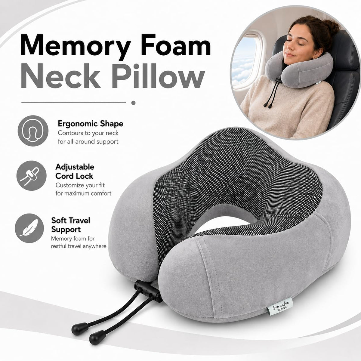 Travel Pillow and Blanket Set - Foot Hammock Rest Airplane Essentials, Grey