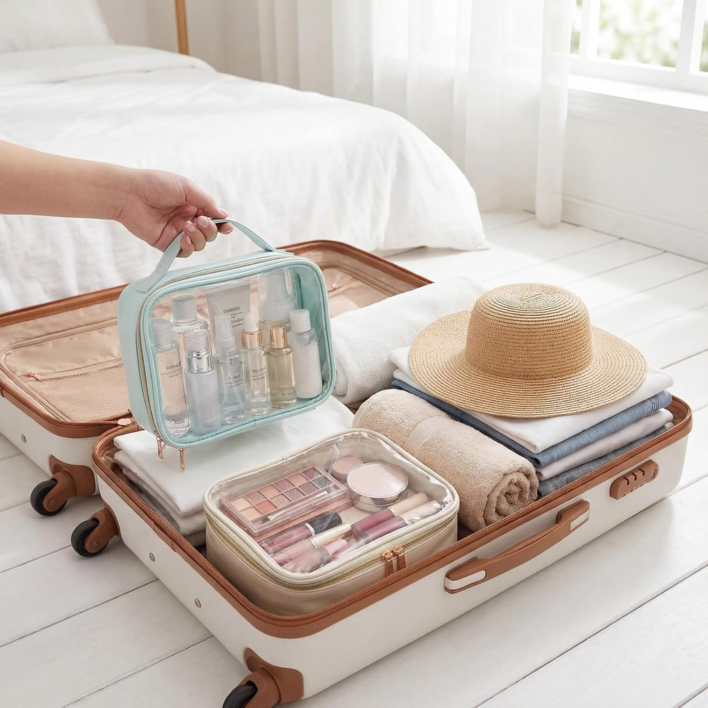 Abbylike 4 Pcs Clear Makeup Bags with Handles, Blue Tonal Combinations