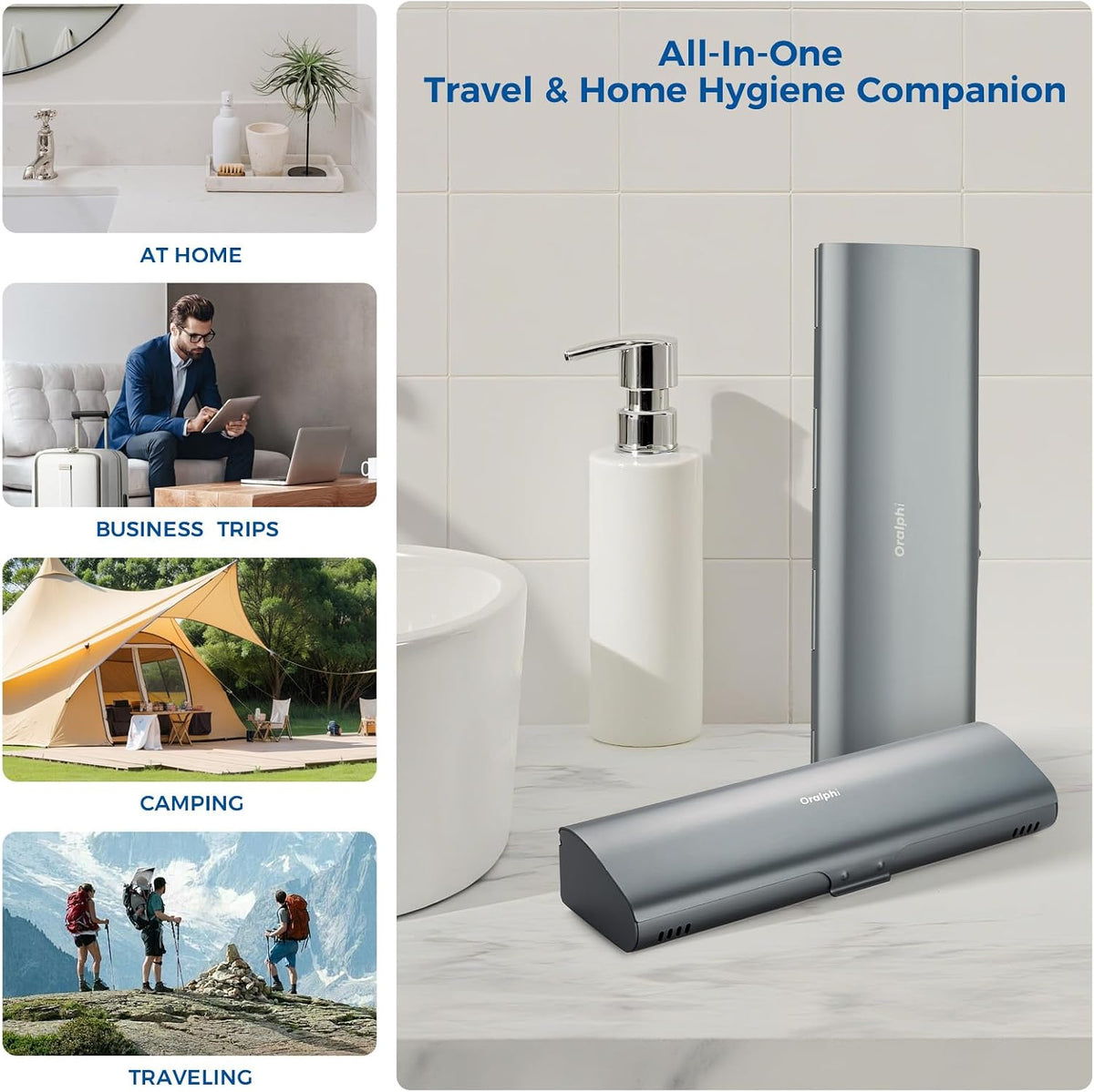 Aluminum Electric Toothbrush Travel Case, 2 in 1 Travel Toothbrush Holder for Oral B/Oral-B Pro 1000 1500 5000 and Most Electric Toothbrush for Traveling, Removable Silicone Liner-Grey