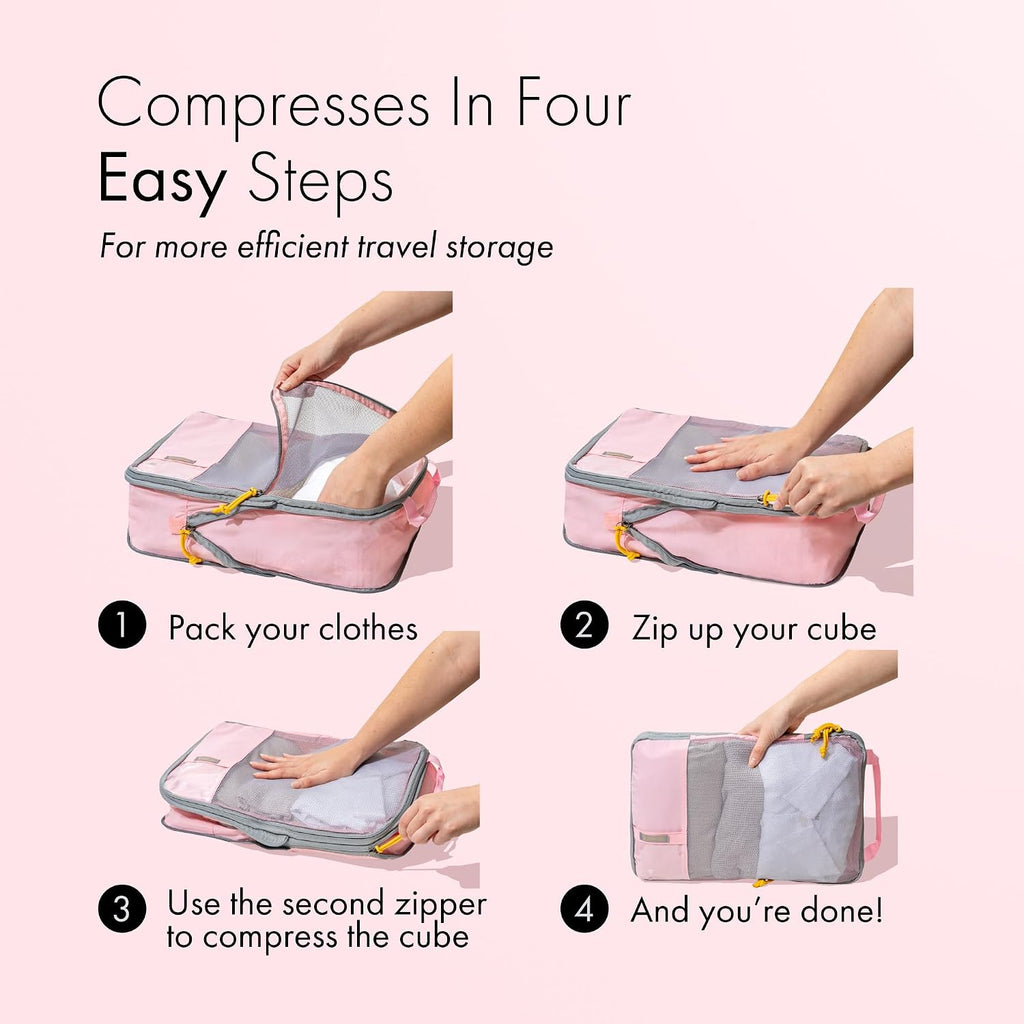 (Not Made In China) Compression Packing Cubes For Travel, Lightweight Organizer Bags for Suitcases and Luggage, 6pc set