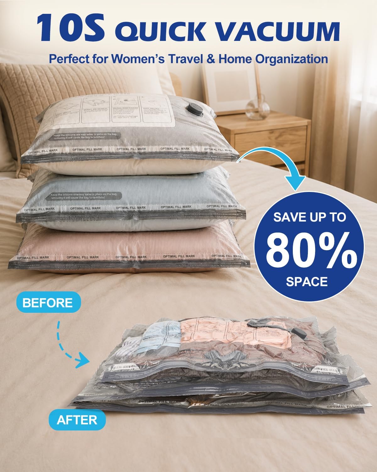 Fantictas Vacuum Storage Bags for Clothes, 18 Pack with Electric Pump