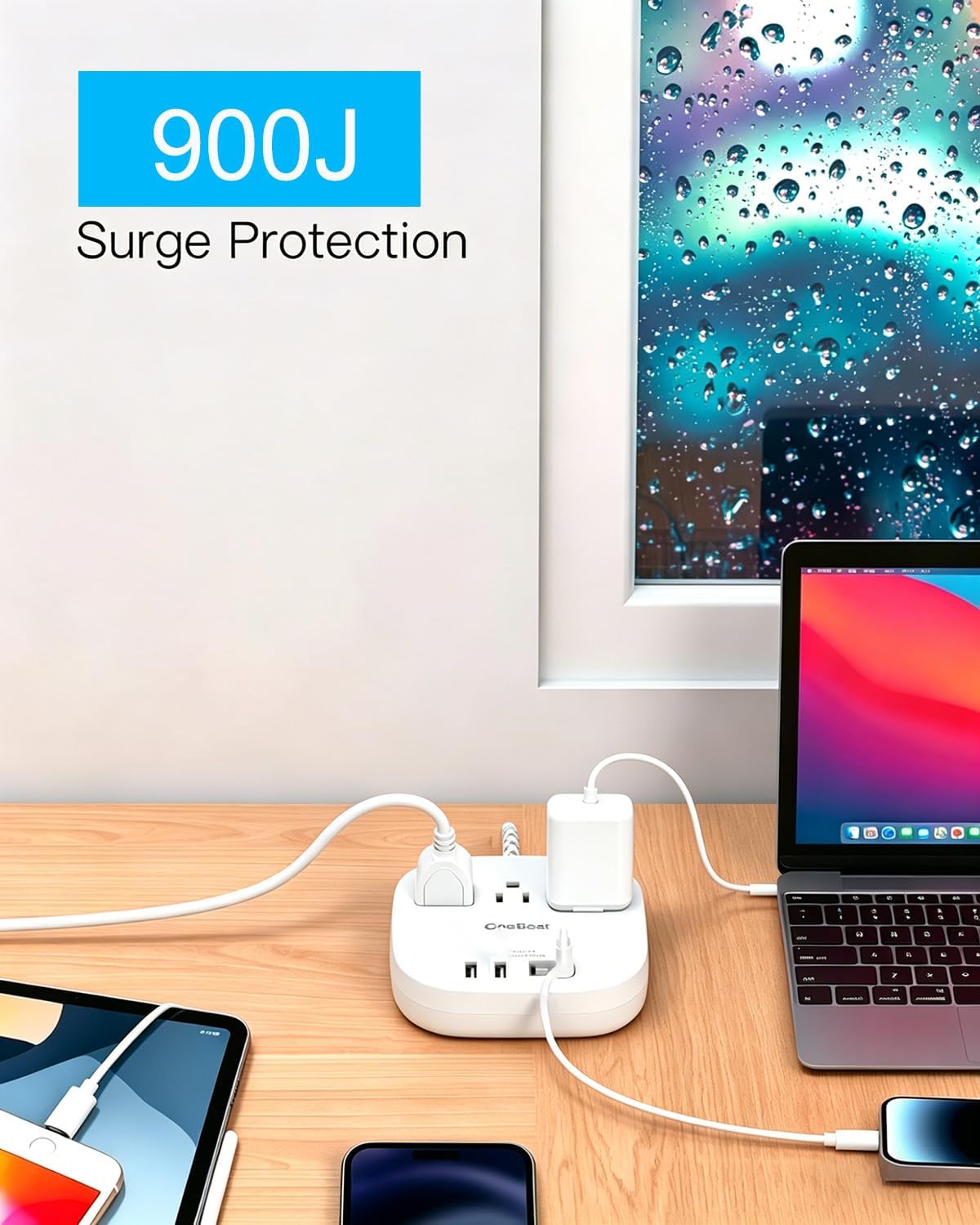 22.5W/4.5A Surge Protector Power Strip for Travel, Flat Plug Extension Cord