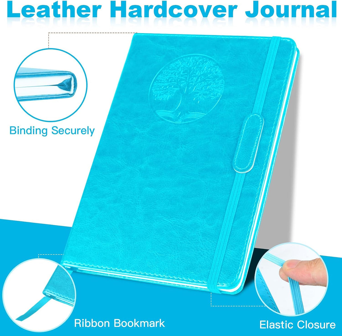 AZUREAL Journal for Women Men, Lined Journaling Notebooks A5 5.7X 8.3 in, Hardcover Leather Journal Diary 160 Pages, Journals for Writing, Travel, Business, Home & School (Blue)