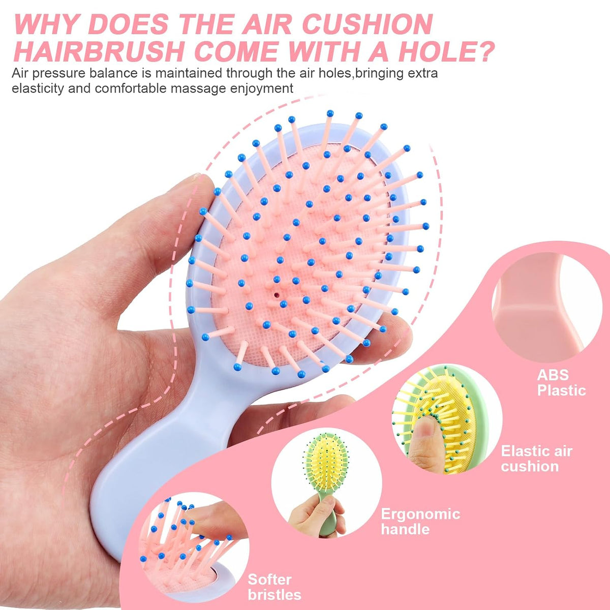 HOFASON 6 Pcs Mini Wet Hair Brush for Women Toddler Girls Christmas Stocking Stuffers, Bachelorette Party Favors, Travel Small Gifts Bulk for Girls Teen Party Favors, Bridesmaid Gift, Spa Party