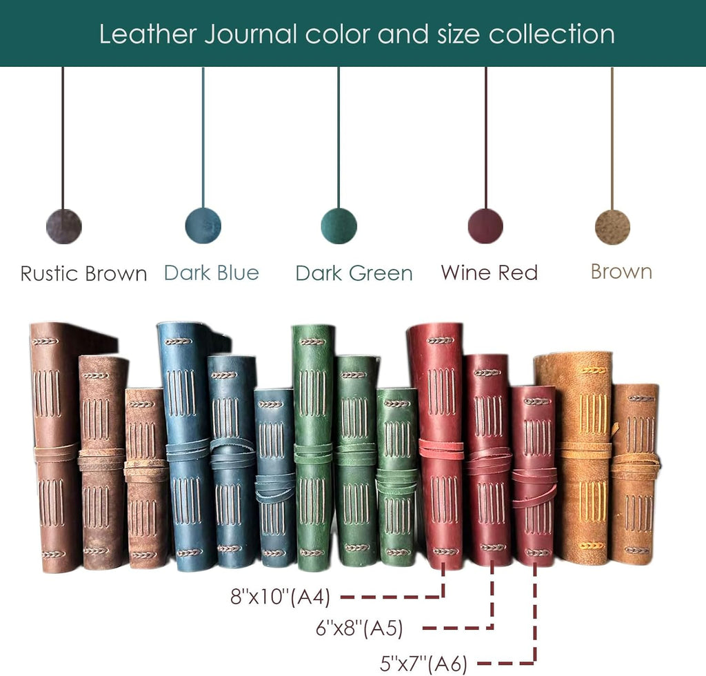 CooLeathor Green Notebook Journal - Nice Genuine Leather Journaling for write A5 Size Diary 6.2x8.5 Inch,Notepad For Women,Man,Vintage,Gifts,Work,Traveler,Personal, Dark Green