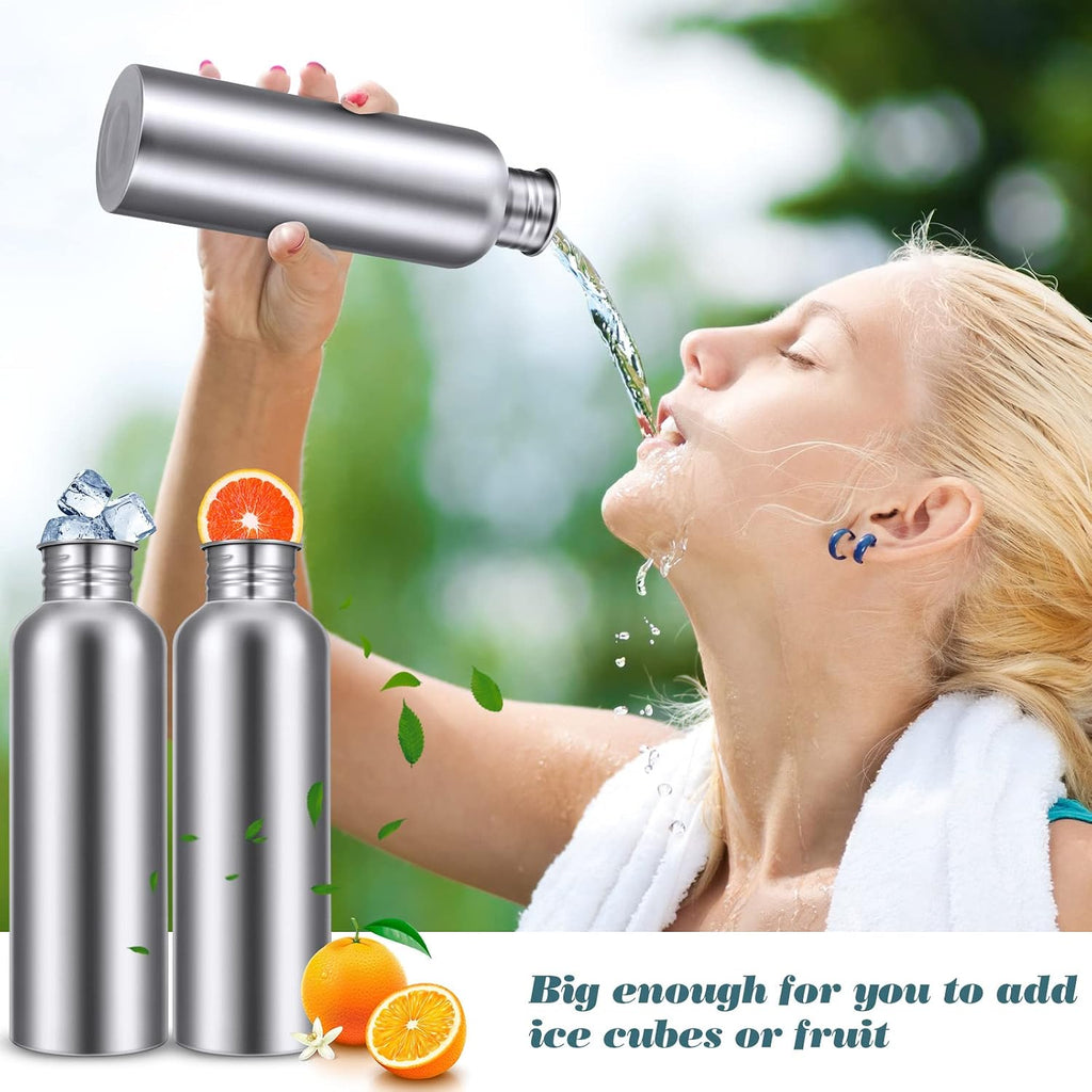 CHENGU 4 Pack Single Wall Stainless Steel Water Bottles 304 18/8 Metal Teachers Gift Water Bottle Camping Bottles for Summer Sports, Cyclists, Runners(Silver,34 oz)