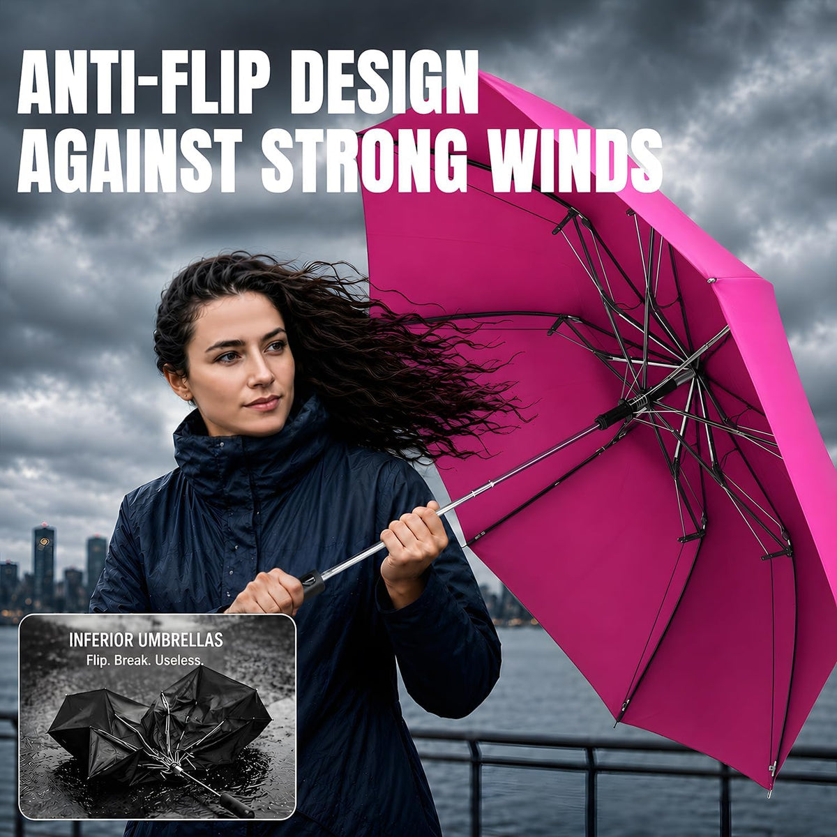 Collapsible Windproof Umbrella Travel - 42inch Auto Open & Manual Close