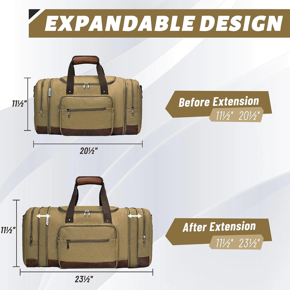 50L Expandable Canvas Duffle Bag Weekender Travel Carry On Gym