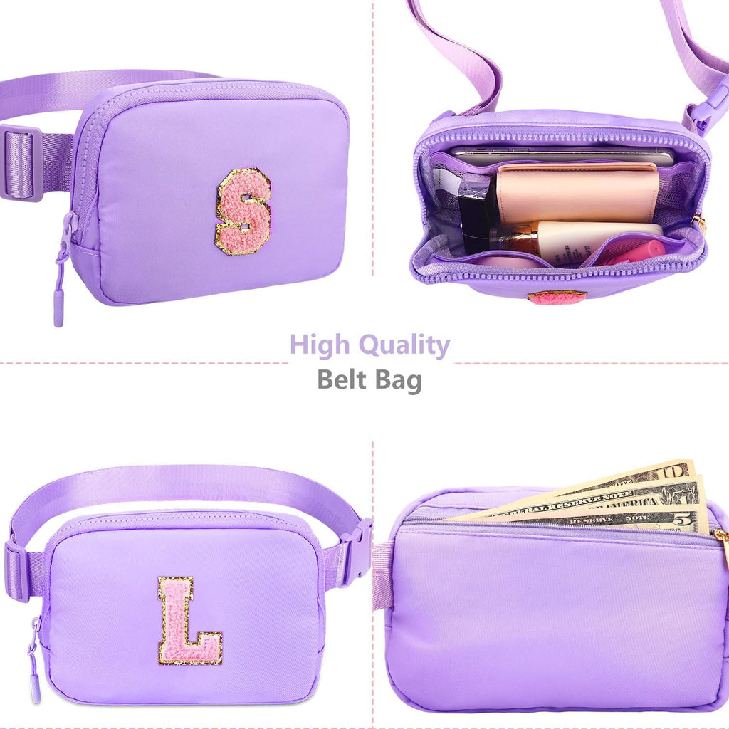 Belt Bag for Girls Birthday Gifts - Girls Fanny Pack Crossbody Bag Gifts for Teen Purse with Initia Keychain Necklace K