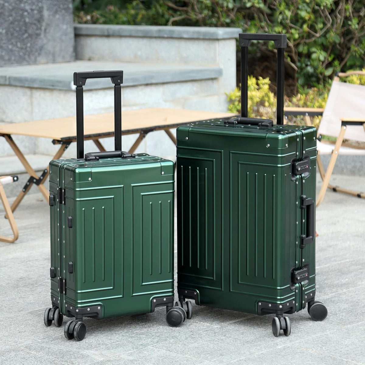 All Aluminum Magnesium Carry On Luggage，Cut from Whole Aluminum Sheet，22x14x9 Airline Approved ，（3rd Generation，Premium Magnesium Metal zipperless suitcase ） (green, 20in+26in)