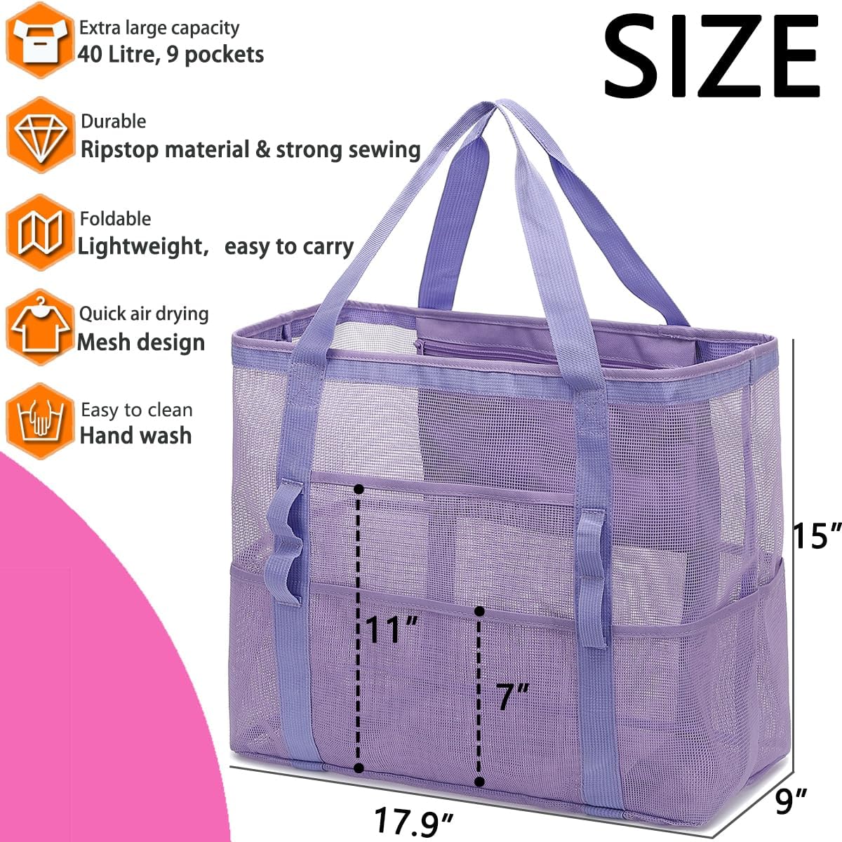 Fammart Large Mesh Beach Bag for Women, Oversized Beach tote Swim Pool Bag
