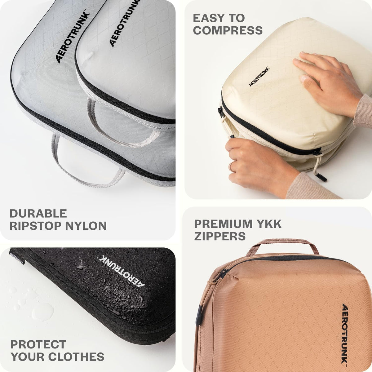 Aerotrunk Ultralight Compression Packing Cubes for Travel, 3-Pack, Black
