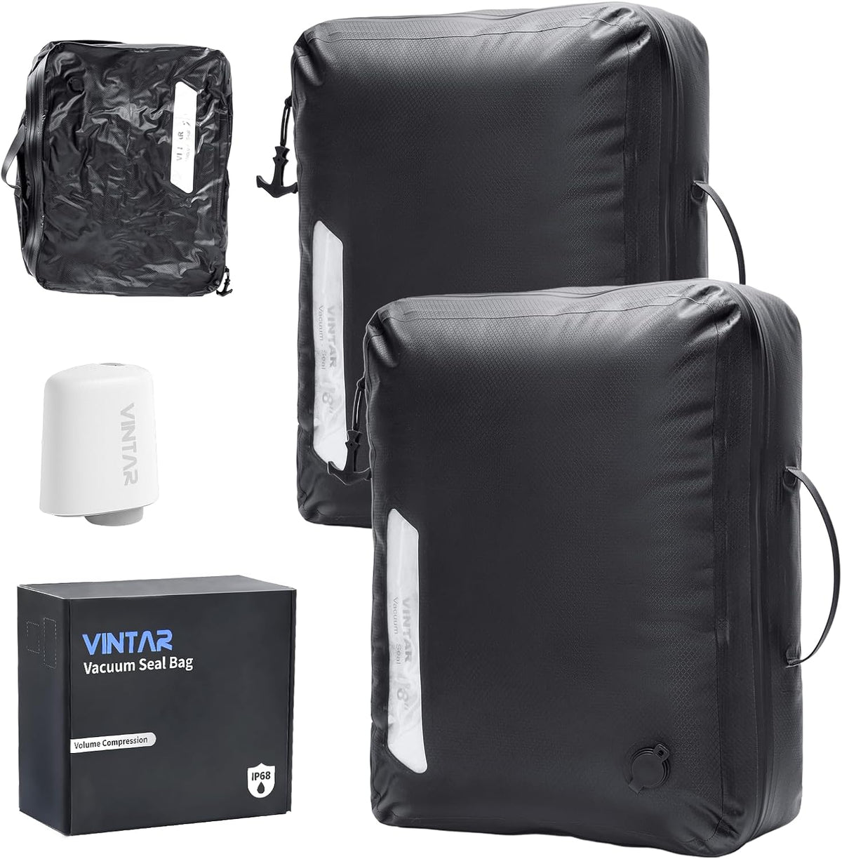 VINTAR Vacuum Bags for Travel with Pump, IP68 Waterproof, 2 Pack, 25L