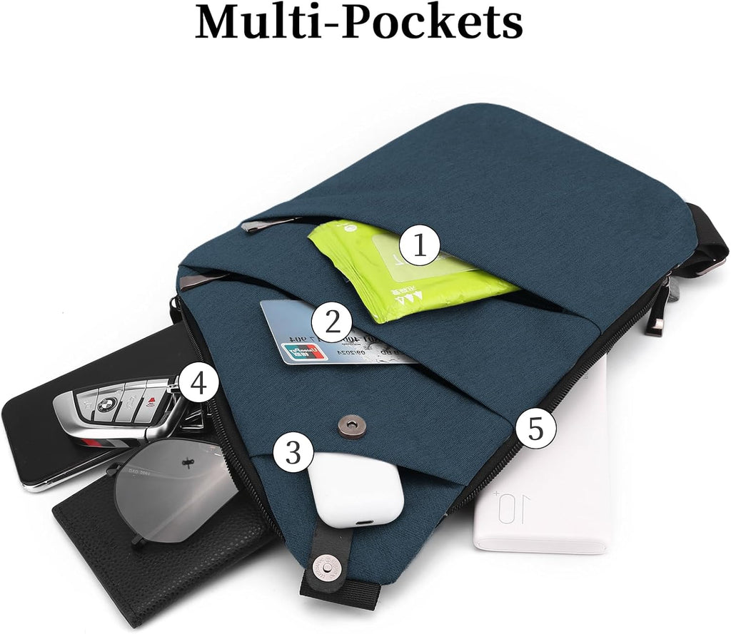 Anti Theft Crossbody Bag, One Shoulder Chest Sling Bag Multi Pockets Slim Anti Theft Travel Purse for Women & Men