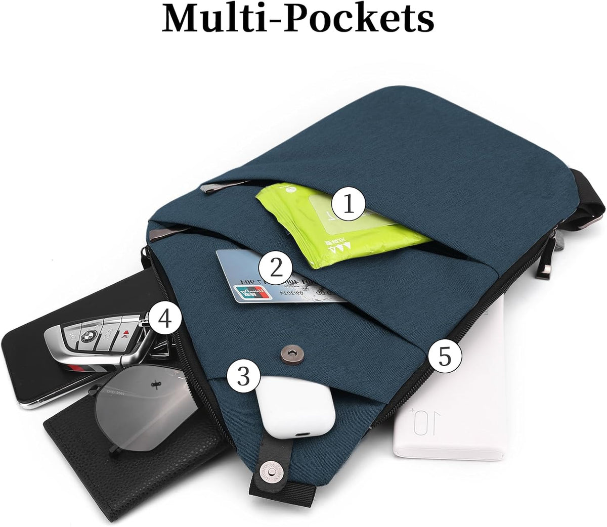 Anti Theft Crossbody Bag, One Shoulder Chest Sling Bag Multi Pockets Slim Anti Theft Travel Purse for Women & Men