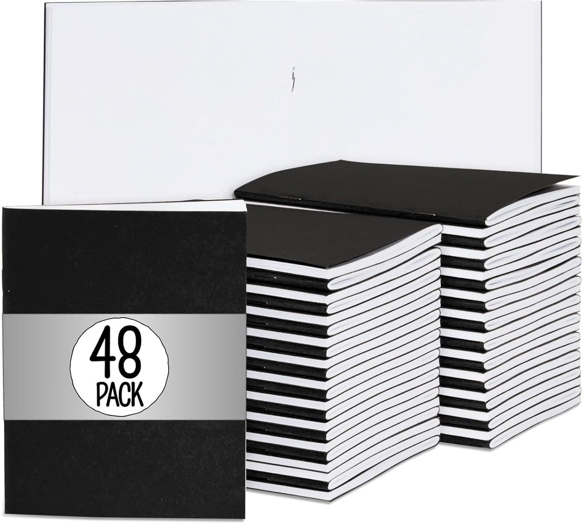 Paper Junkie 48 Pack Unlined Pocket Size Notebook, Black Blank Books for Kids To Write Stories Bulk Set, Mini Journals for Office, Classroom, and Travel Use (4.25 x 5.5 In)