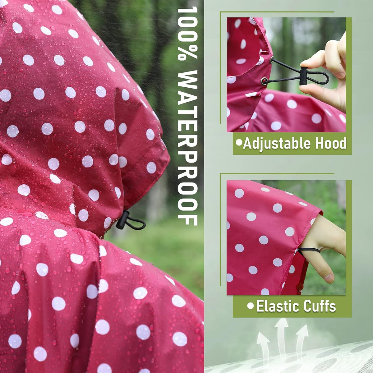 SaphiRose Adult Rain Poncho Waterproof Hooded Zipper Raincoat with Pockets