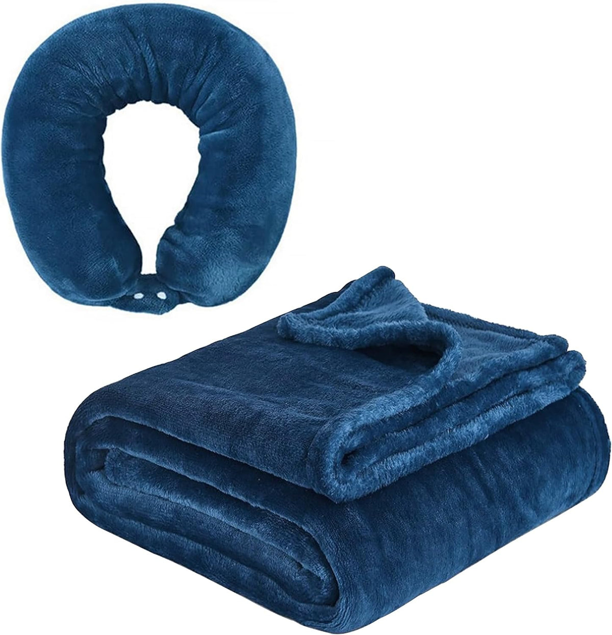 2 in 1 Neck Pillow with Blanket, Soft Flannel Multi-Functional Travel Combo, Portable Warm Neck Pillow Set for Airplane, Car and Camping Travel,Navy Blue
