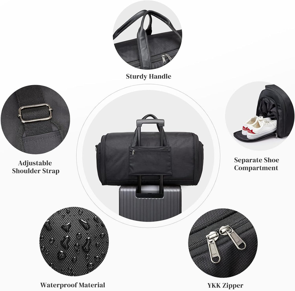 S-ZONE 50L Convertible Travel Garment Bag Carry on Garment Duffel Bag for Men Women 2 in 1 Hanging Suitcase Suit Business Travel Bag, Black