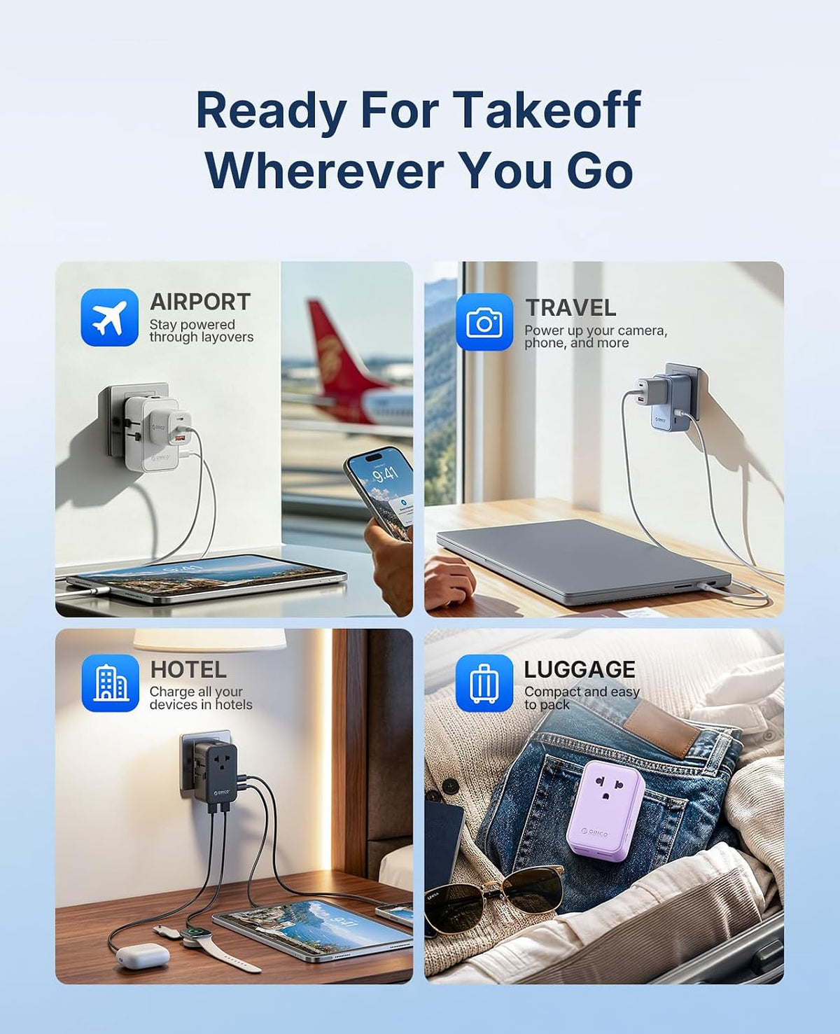 ORICO Ultra-Thin GaN Travel Adapter 25W, International Plug Adapter