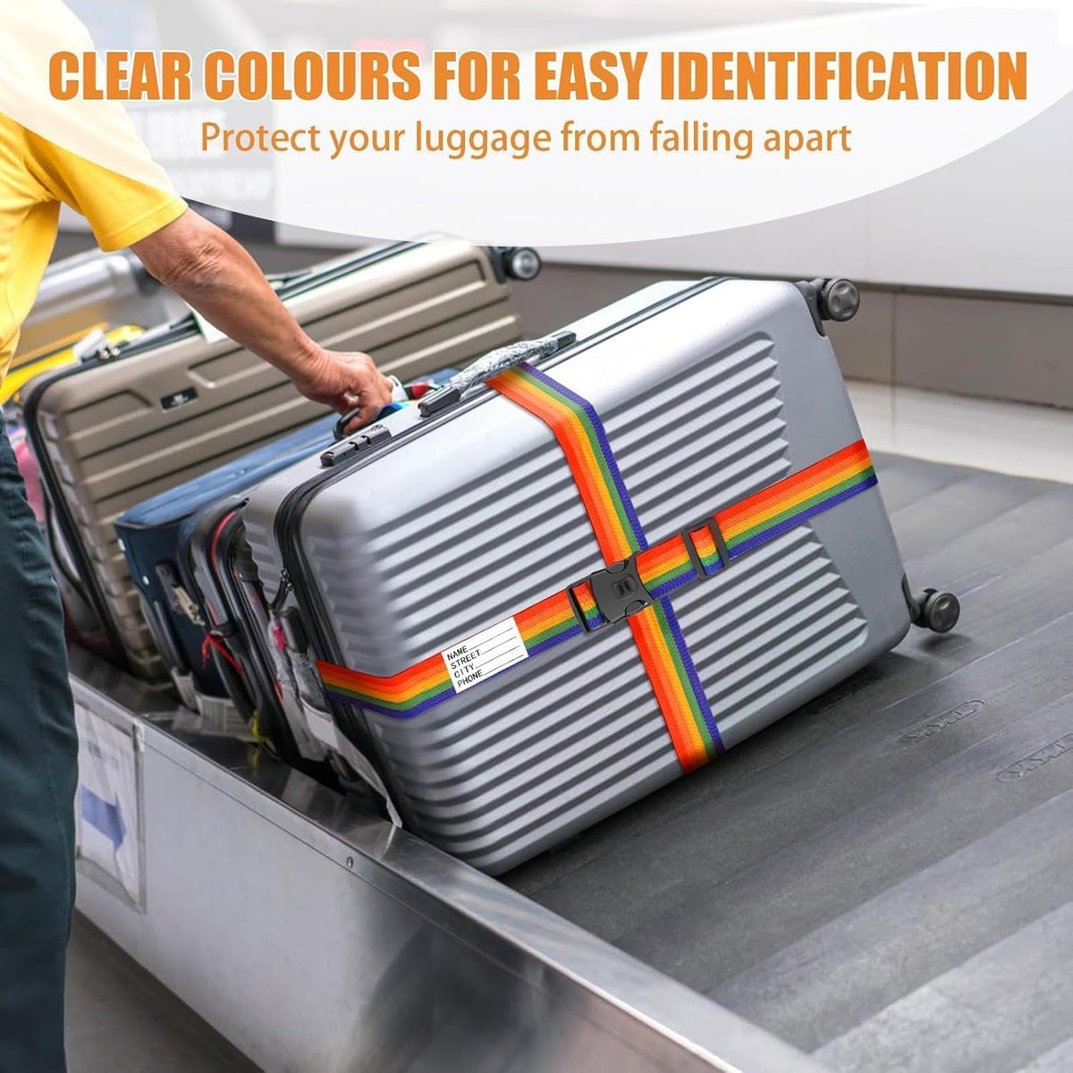 BILIONE Luggage Straps for Suitcases, Adjustable Lockable Suitcase Straps