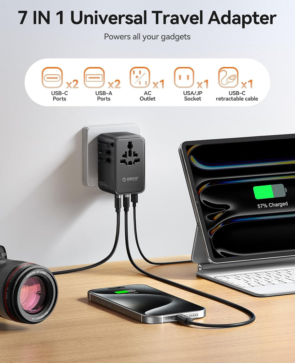 ORICO Universal Travel Adapter 70W GaN International Power Adapter