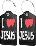 2 Pack Luggage Tags for Suitcases,I Love Jesus Luggage Tag,PU Leather Id Label Luggage Tags with Stainless Steel Loop and Privacy Cover for Women Men Teens Travel
