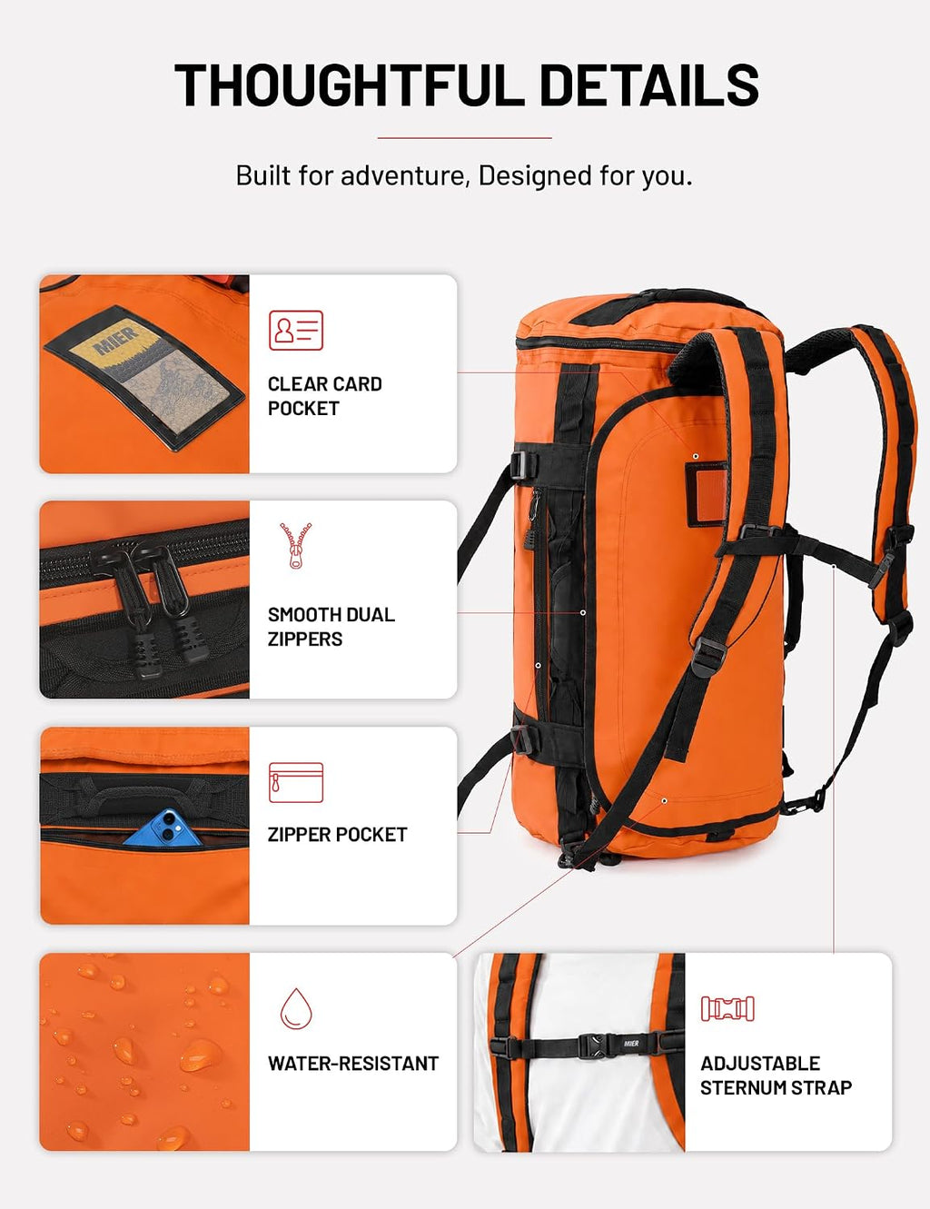 MIER Large Duffle Bag Backpack for Travel Camping Gym Sports, 45L/60L/90L