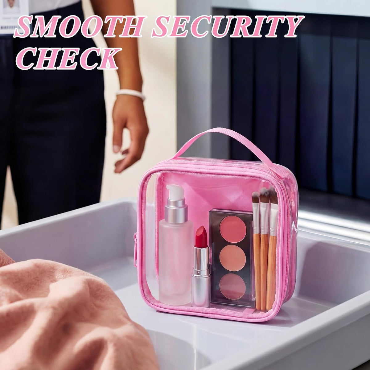 Abbylike 3 Pcs Small Toiletry Bags Reusable Quart Size Travel Liquid Pouch Single-sided Clear PVC Carry-on Organizer with Handle Cosmetic Bags for Airport Security Women Men(Pink)