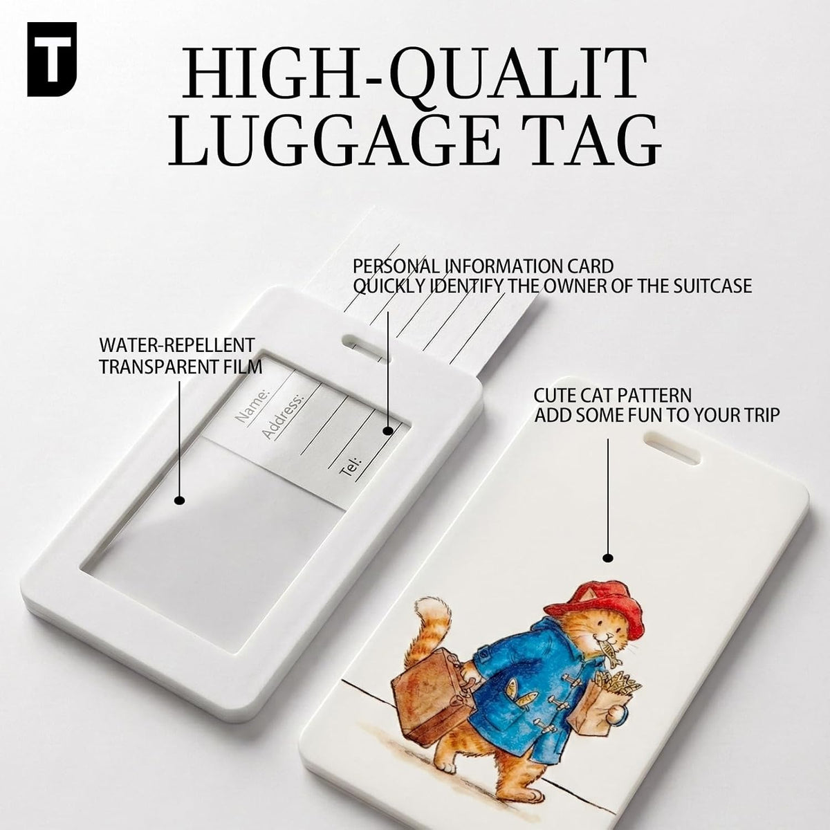2Pack Cartoon Passport Holder and Luggage Tag Set PU Leather Passport Cover Wallet with Cute Cat Luggage Tag for Travel Suitcase Women and Men