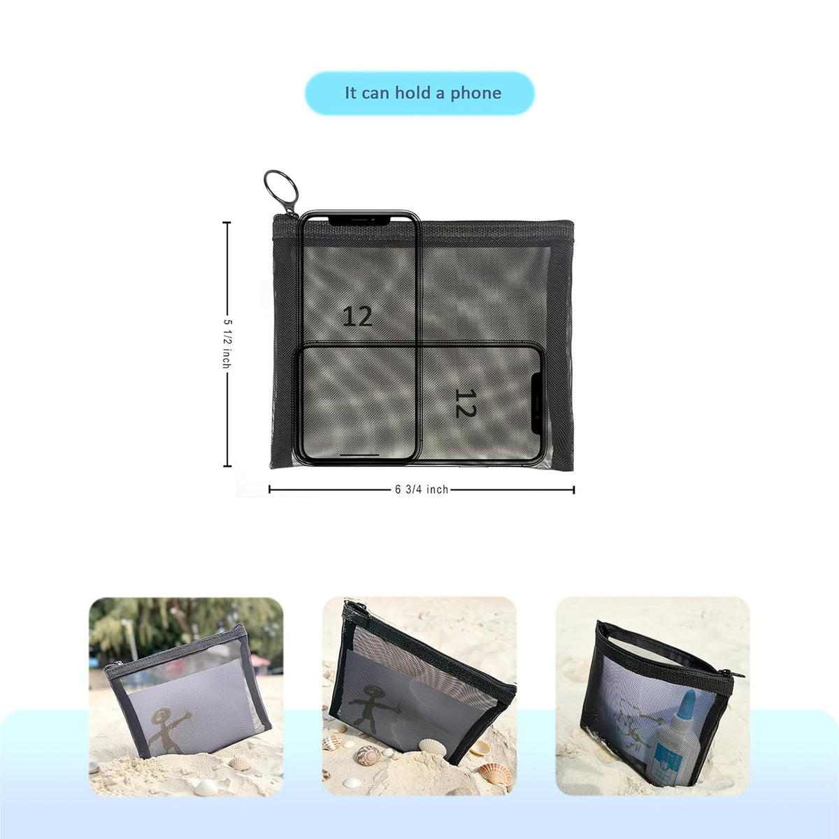 patu Zipper Mesh Bags, Size M / A6, 5 Pieces, Beauty Makeup Cosmetic Accessories Organizer, Travel Toiletry Kit Set Storage Pouch, Assorted Colors