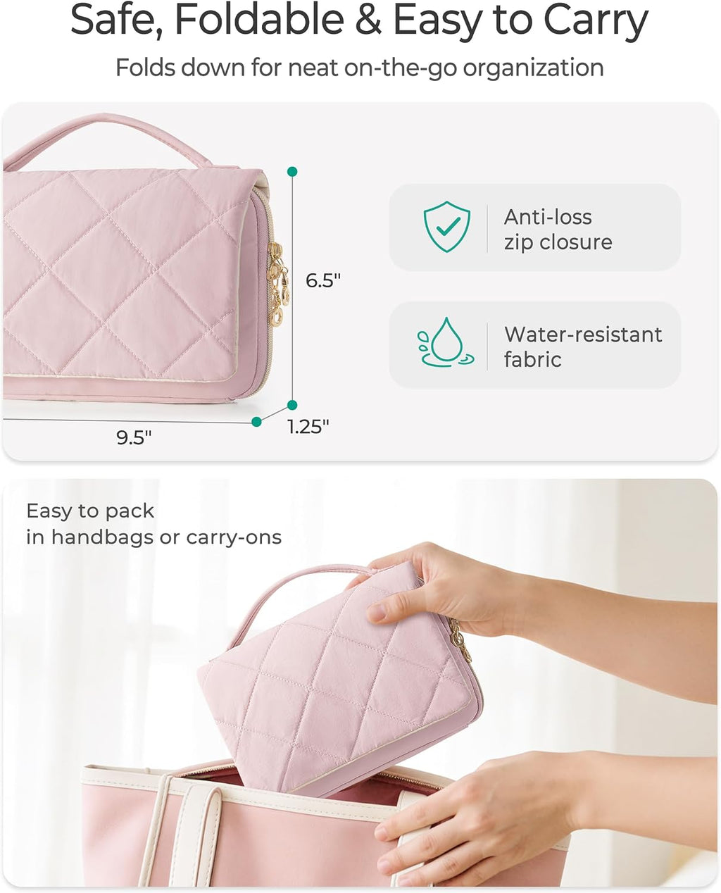 Marscamd Travel Jewelry Organizer Case, Foldable Jewelry Bag, Pink
