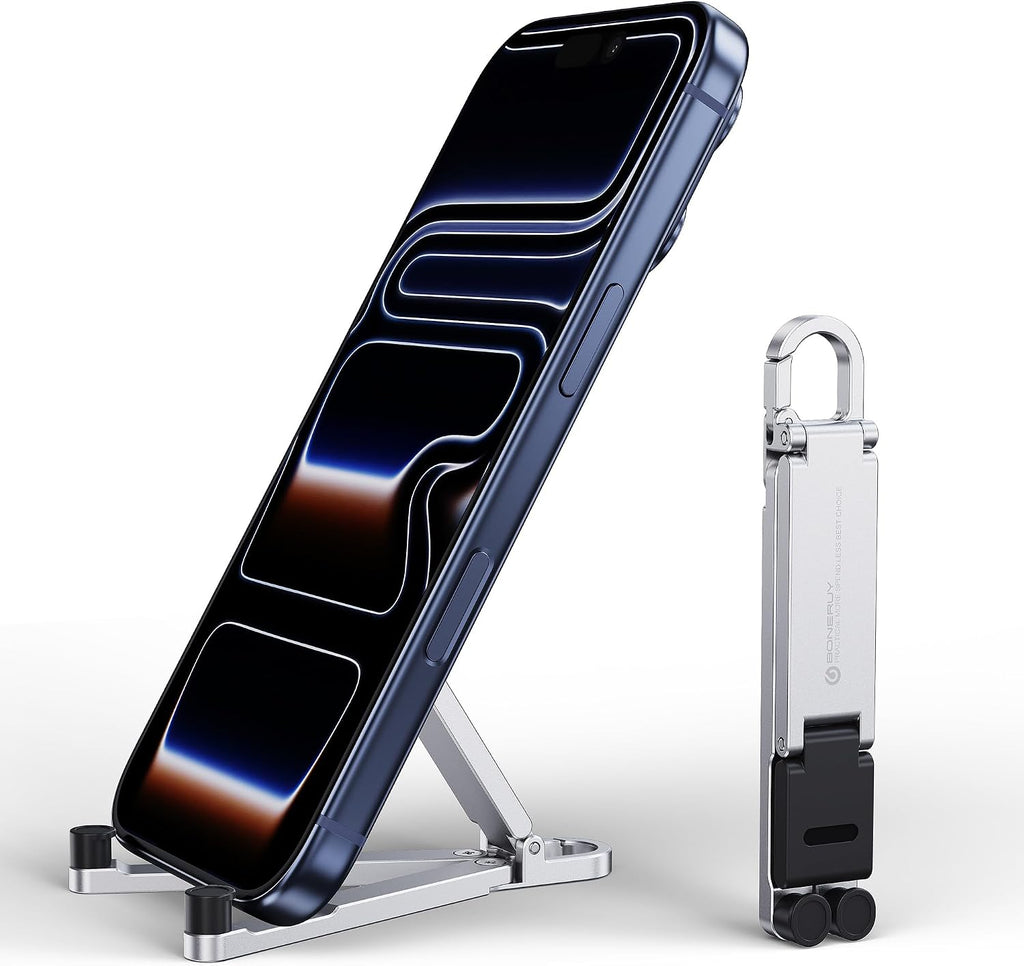 Portable Foldable Pocket Phone Stand with Keychain for Desk Travel(Silver)