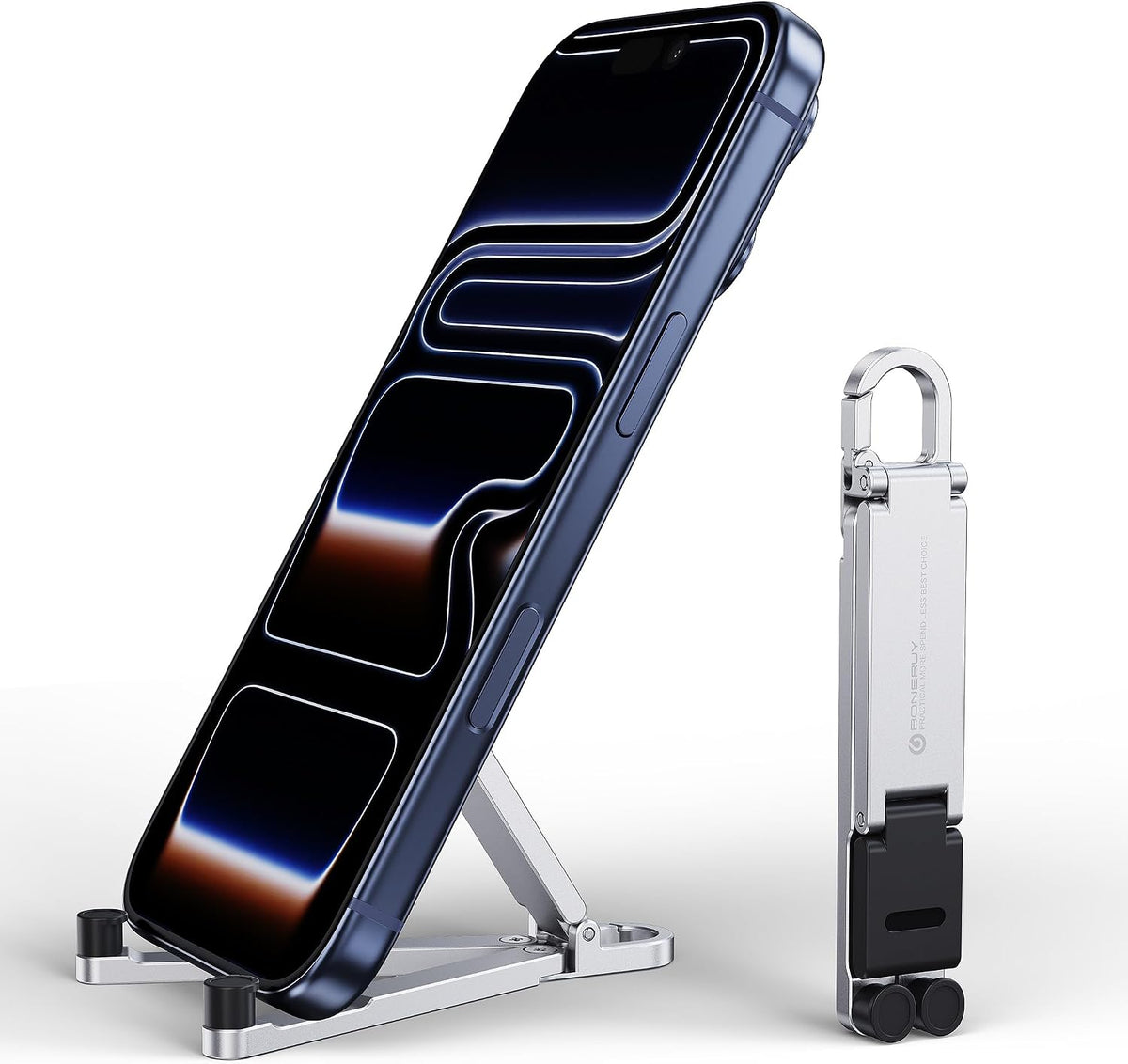 Portable Foldable Pocket Phone Stand with Keychain for Desk Travel(Silver)