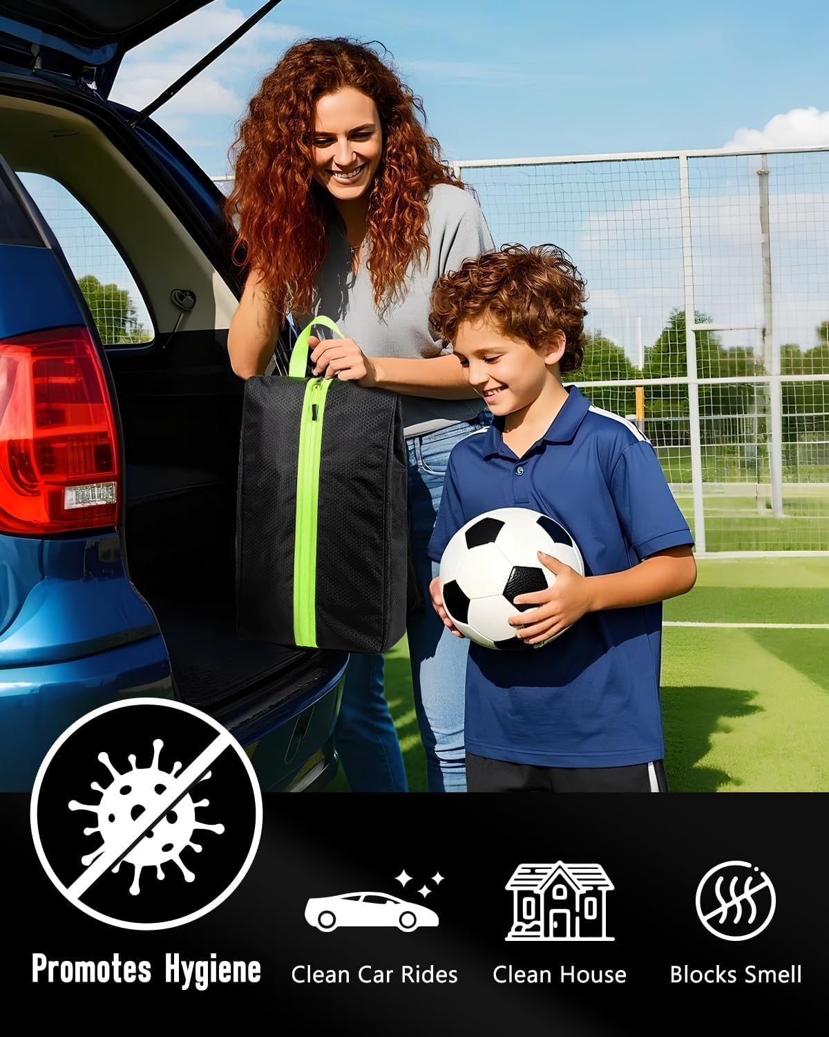 GLORIEROO Smell Proof Shoe Bags for Travel-Soccer Cleat Bag Smell Proof with Active Carbon Fabric | Odor-Absorbing Water-Resistant Track Shoe bags for Sports (Black & Grey, UP TO US14)