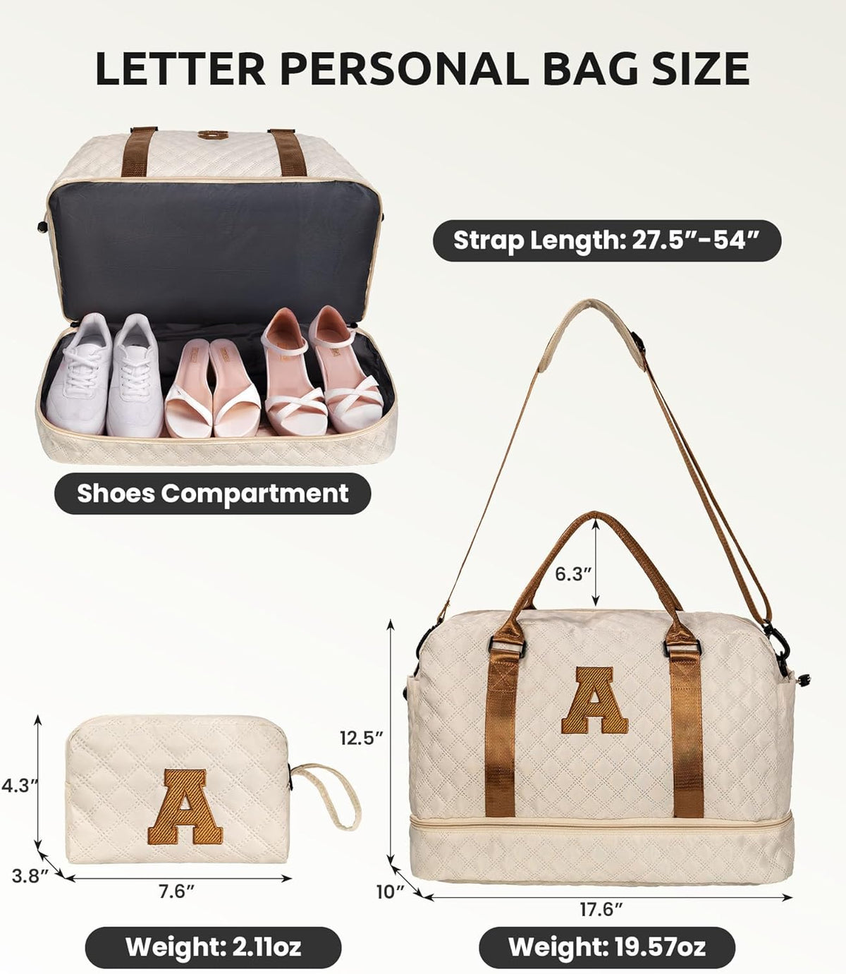Girls/Kids Gifts Initial Duffle Bag with Shoe Compartment for Her