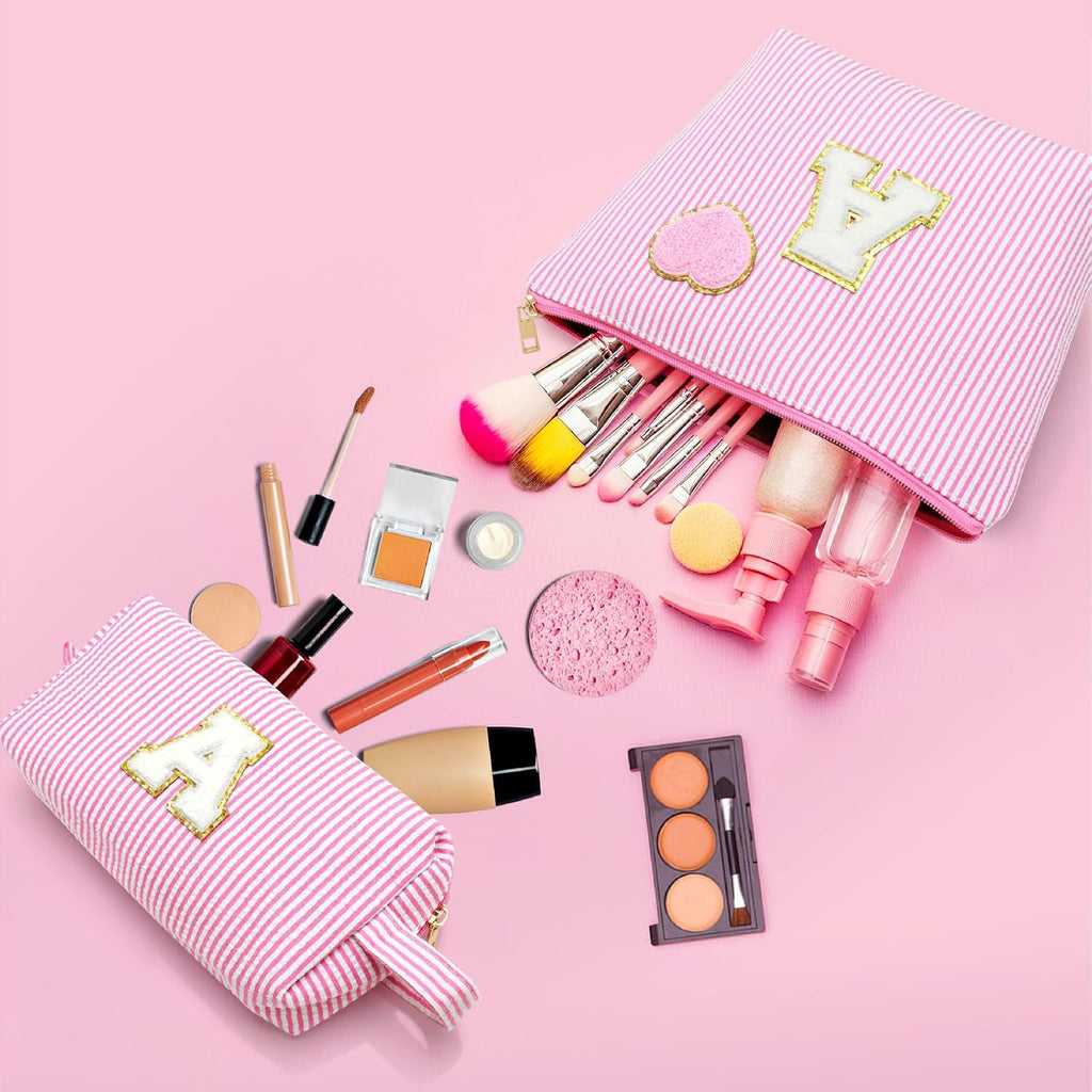 Personalized Initial Makeup Bag Pouch Cute Preppy Makeup Organizer bag