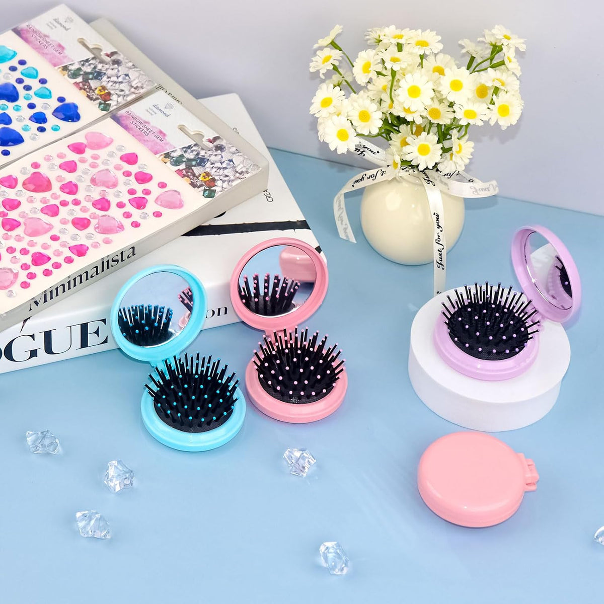 4 Colors Folding Mirror Hairbrush (48 Pcs)