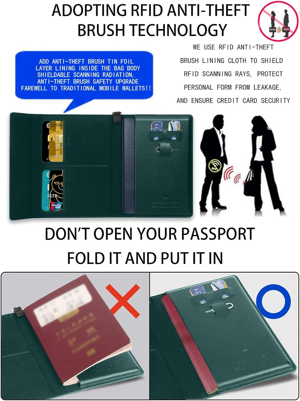 Passport Holder for Travel Essentials, RFID Blocking PU Leather Passport Wallet Cover Card holder Case Passport Book Holders for Women and Men, Dark Green