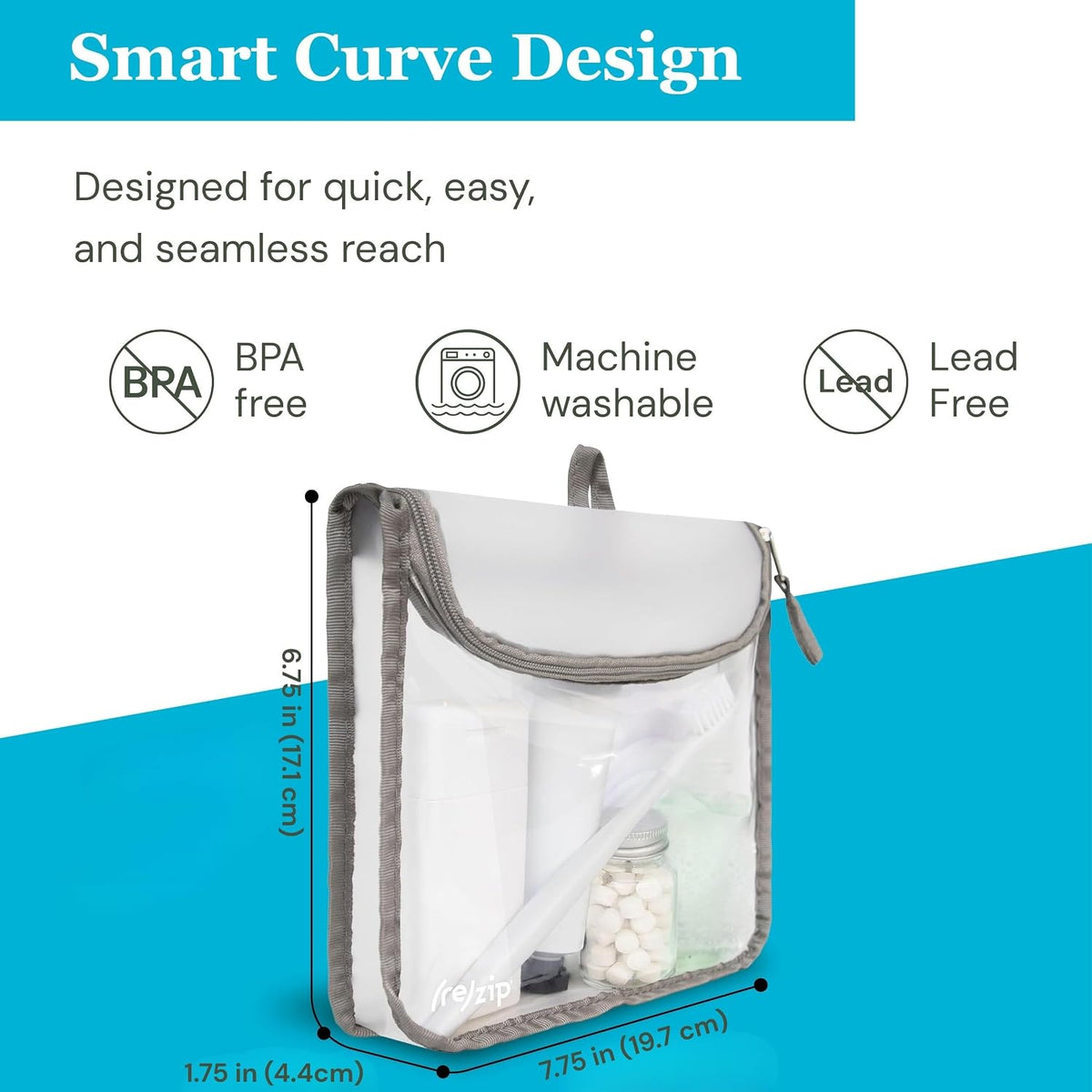 (re)zip Clear Quart Travel Toiletry & Cosmetic Bag, TSA Compliant - Gray