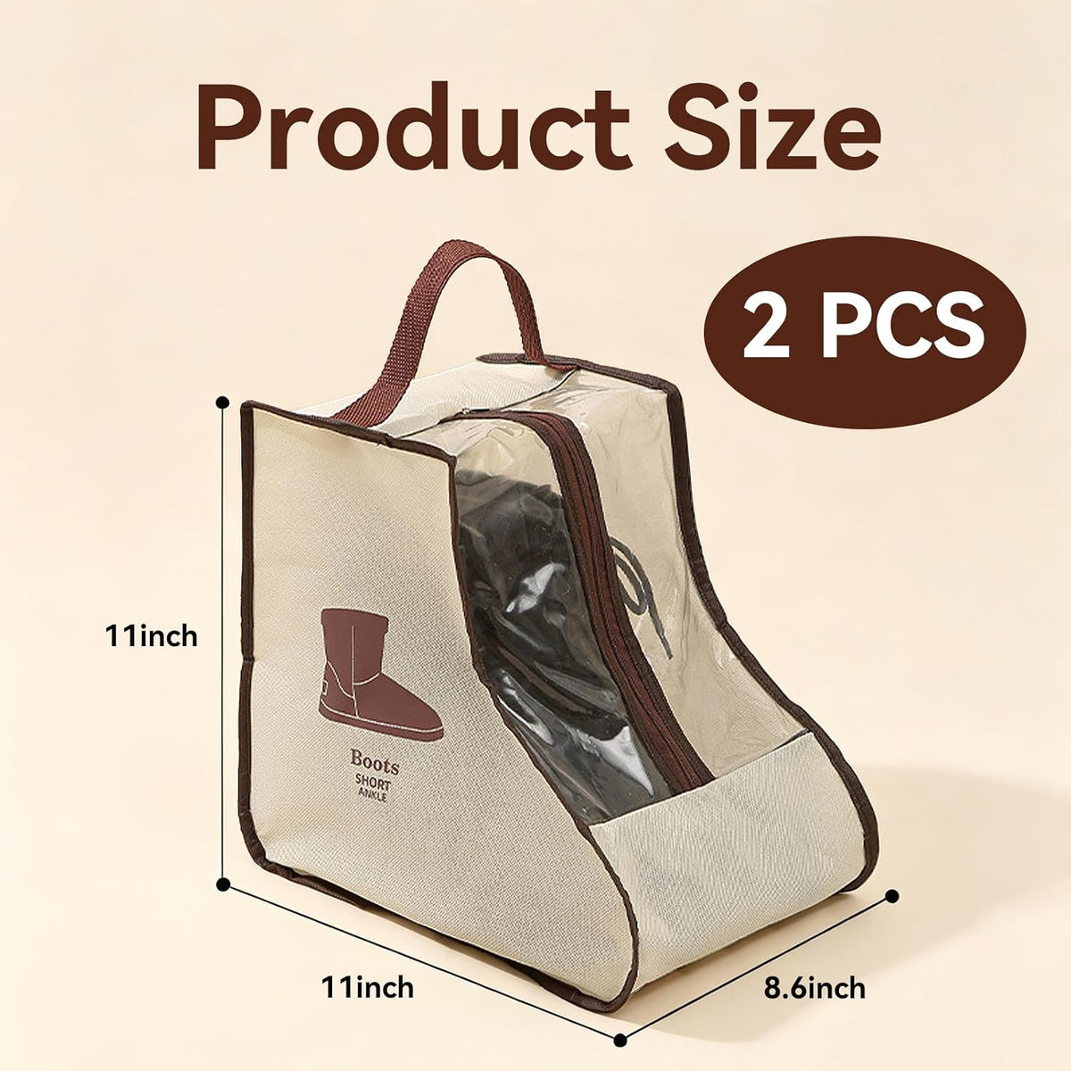 Tall Boot Storage Bag Organizer for Closet and Travel, Portable Dustproof Bags for Cowboy (2 Pcs Beige Short Boot)