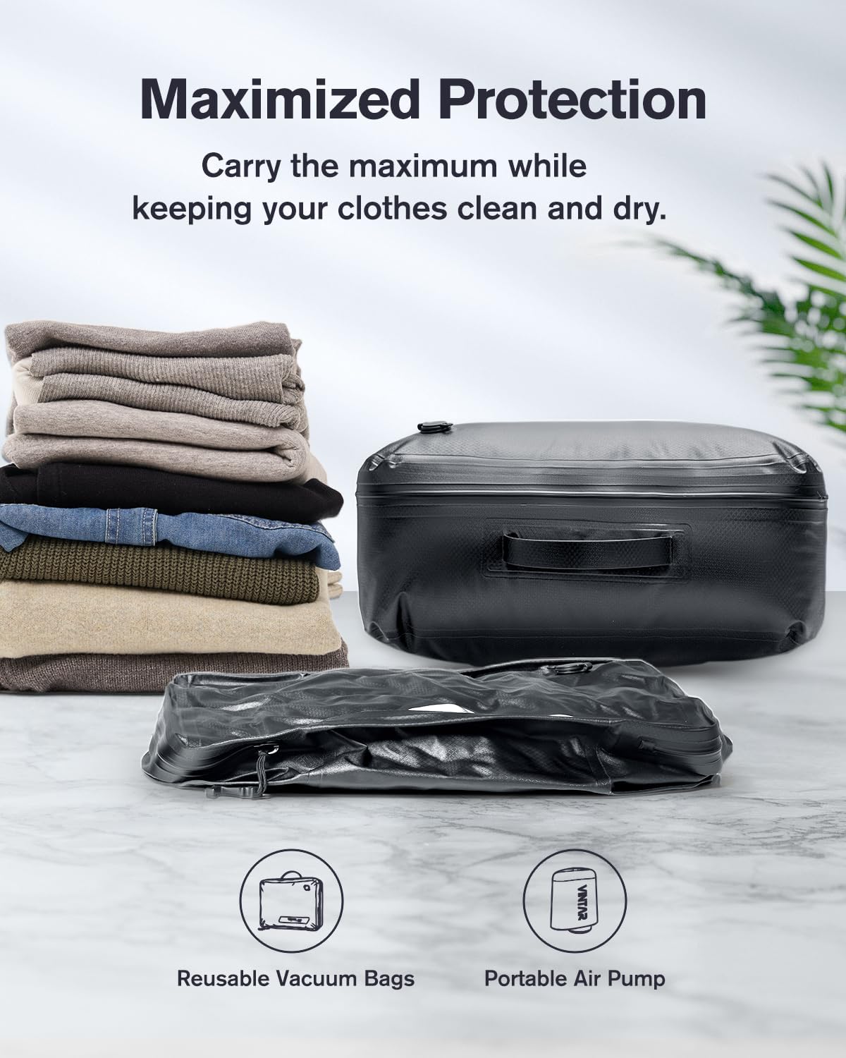 VINTAR Vacuum Bags for Travel with Pump, IP68 Waterproof, 2 Pack, 25L
