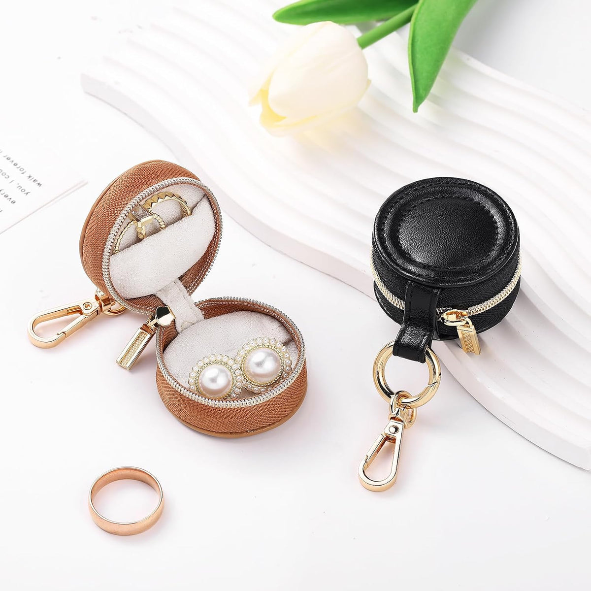 2 Pcs Portable Jewelry Ring Holder Boxs with Keychain